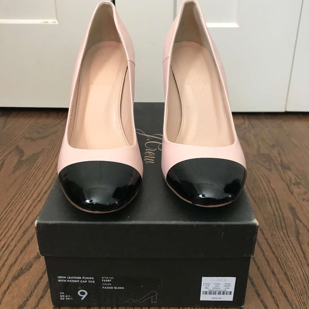 J Crew Lena Leather Pumps with Patent cap Toe